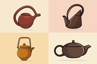 Collection of Tea Kettle vector illustration. Kitchen interior object icon concept. Morning Tea Teapot with closed lid icon design on light orange background. clipart