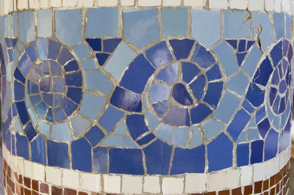 Blue Decorative Waves Mosaic Fragment One Columns Terrace Palau Musica — Stock Photo, Image