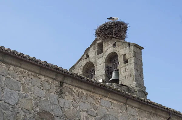 Kirchturm Mit Einem Nest Und Einem Storch Inneren — Stockfoto