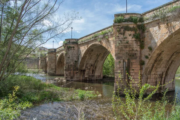 Середньовічний Кам Яний Міст Сан Педро Через Річку Арланза Коваррубіас — стокове фото
