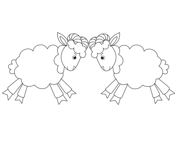 Rams Butt Heads Run Each Other Meet Vector Linear Picture — Vector de stock