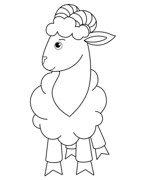 Ram Cute Little Sheep Wektor Liniowy Obraz Kolorowania Zarys Owce — Wektor stockowy