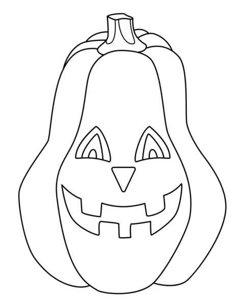 Citrouille Halloween Avec Visage Sculpté Image Vectorielle Linéaire Pour Coloration — Image vectorielle