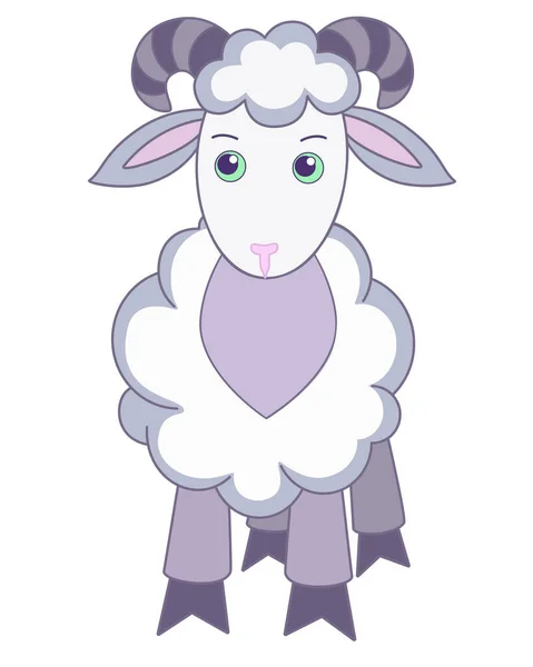 Ραμ Χαριτωμένο Αρνί Παιδικό Στυλ Διάνυσμα Πλήρη Εικόνα Χρώματος Πρόβατα — Διανυσματικό Αρχείο
