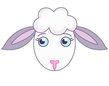 Mavi gözlü bir koyunun şirin ağızlığı. Çiftlik hayvanıyla renkli bir vektör resmi. Lamb, çocuk resmi.
