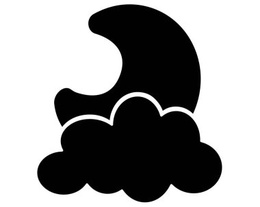 Buluttaki ay - logo veya piktogram için vektör siluet resmi. Hava tahmini için bir bulut simgesinde hilal.
