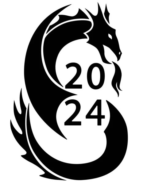 Dračí Symbol Roku 2024 Podle Čínského Horoskopu Vektorová Silueta Znamením Stock Ilustrace
