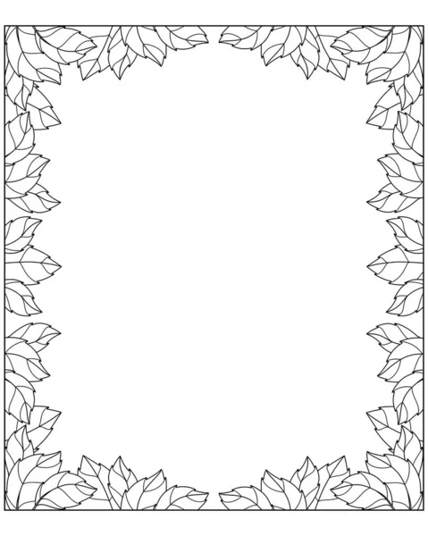 Vertical Frame Leaves Vector Linear Picture Coloring Outline Rectangular Frame — Stock Vector