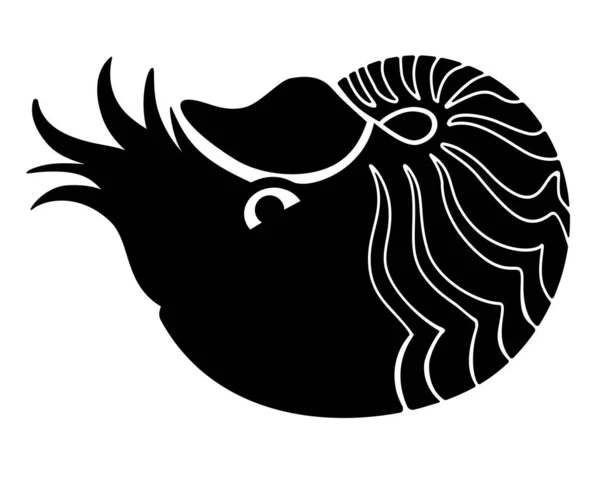 ノーチラスの海の動物のシルエット ロゴやピクトグラムのベクトルテンプレート アイコンや航海のテーマに署名のための吐き気シルエットを持つ貝殻 — ストックベクタ