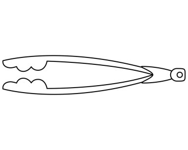Barbekü maşaları, mutfak aletleri boyama kitabı, imza ya da logo için vektör çizgisi resimleri. Özet geç. Simge veya işaret için maşa barbeküsü