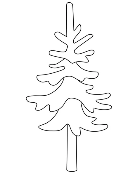 Малая Ель Хвойное Вечнозеленое Дерево Векторное Линейное Изображение Окраски Набросок — стоковый вектор