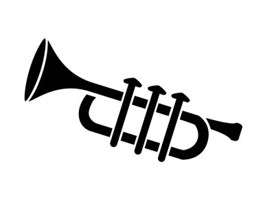 Trompet, müzik aleti - logo veya piktogram için vektör siluet resim. İşaret veya simge için müzik aleti trompeti