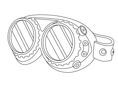 Safety glasses in steampunk style - vector linear picture for coloring. Outline. Steampunk glasses with round lenses for a coloring book clipart