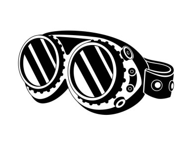 Safety glasses in steampunk style - vector silhouette picture for logo or pictogram. Steampunk glasses with round lenses for stencil or sign clipart