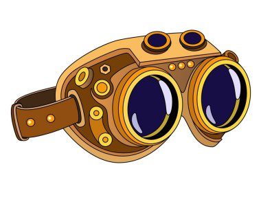 Safety glasses in steampunk style - vector full color image. Steampunk glasses with round lenses, goggles clipart