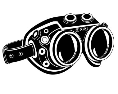 Safety glasses in steampunk style - vector silhouette picture for logo or pictogram. Steampunk safety glasses with round lenses for stencil or sign clipart