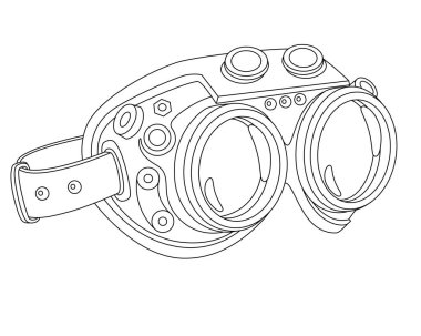 Safety glasses in steampunk style - vector linear picture for coloring logo or pictogram. Outline. Steampunk safety glasses with round lenses for a coloring book clipart