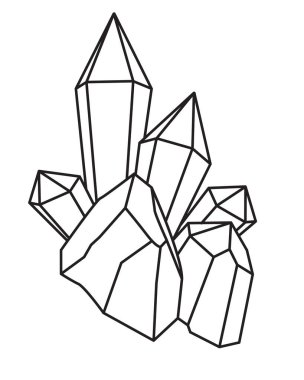 Crystals, druses with minerals - vector linear picture for coloring. Outline. Precious stones, magic crystals for a coloring book clipart