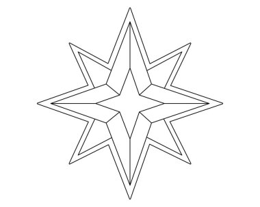 Sekiz köşeli yıldız çizimi - logo, piktogram veya boyama için vektör doğrusal resim. Özet geç. Yıldız sembolü veya simgesi