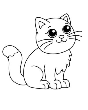 Kitty, basit bir çocuk çizimi. Renkler için vektör doğrusal resim. Özet geç. Büyük gözlü kedi yavrusu, boyamak için evcil hayvan. Kedi