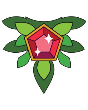 Yakut ve yapraklar, dekoratif bitki elementi - dekorasyon için vektör tam renk elementi. Yapraklı değerli kristal