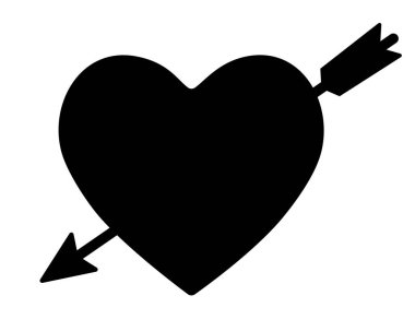 Sevgililer Günü şablonunda kesme ve pasta kesme şablonu için bir ok sembolü ile delinmiş kalp. PYO Tasarımı, Kurabiye Şablonu