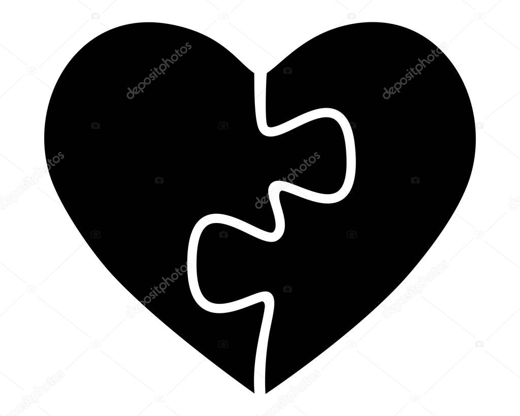 Heart of two puzzles for Valentine's Day stencil for cutting and pastry - vector template for cutting. Puzzle heart two halves