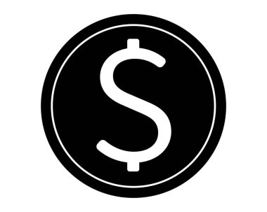 Bozuk para silueti. Soyut ya da oyun parası - logo, şablon ya da işaret için vektör silueti çizimi. Dolar işaretli metalik para - şablon için element