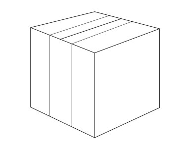 Karton kutu bant, paket ile mühürlendi - boyama, logo veya piktogram için vektör doğrusal resim. Özet geç. Paketleme, depolama kutusu