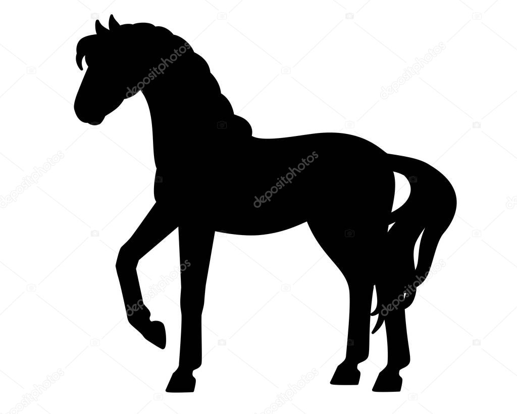 Horse, domestic animal symbol 2026 - vector silhouette image for logo, pictogram or stencil. Stallion is a thoroughbred graceful animal with a long tail.