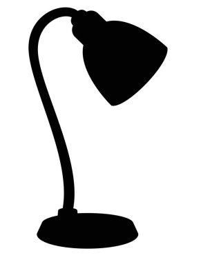 Logo, pictogram veya stencil için esnek braket vektör siluet resim üzerinde masa lambası. İşaret veya simge için taşınabilir masa lambası silueti