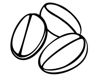 Kahve çekirdekleri, kahve - logo, piktogram veya boyama için vektör doğrusal görüntü. Özet geç. Renklendirme veya simge için kahve