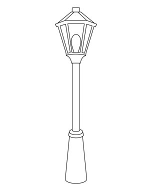 Sokak lambası boyama için lineer resmi. Özet geç. Boyama kitabı için sokak lambası