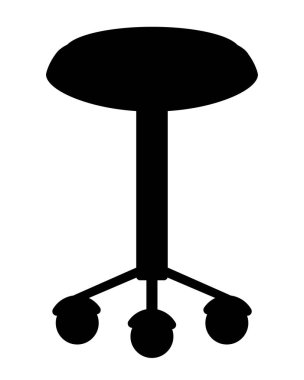 Logo, piktogram ya da şablon için yumuşak ofis taburesi, mobilya vektör silueti. Şablon için tekerlek silueti üzerindeki dışkı.