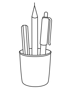 Renklendirme için düzenleyici, kalem, kalem - vektör doğrusal resim olarak ayarlandı. Özet geç. Okula boyama için doğrusal resim malzemesi yazılıyor