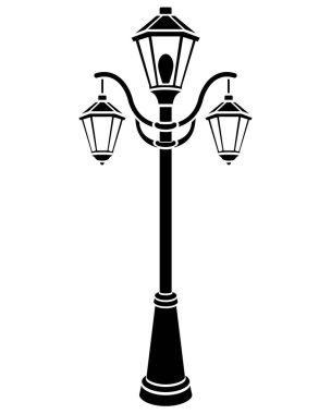 Stencil, logo veya pictogram için sokak klasik üçlü fener vektör silueti görüntüsü. Şablon veya lazer kesim için klasik sokak feneri