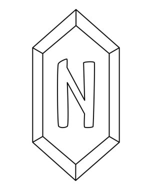 Eski Futhark 'ın Haglaz mührü Haglaz sihirli işareti renk için kaosu, dolu, soğuk vektör doğrusal resmini sembolize eder. Özet geç. Rune taşı.