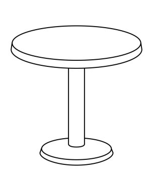 Yuvarlak masa kafe mobilyaları - boyama için vektör doğrusal resim. Özet geç. Renklendirme için dinlenme masası mobilyası.