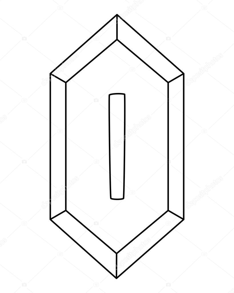 Isaz rune of the elder futhark, a magical sign symbolizing ice, freezing, delay - vector linear picture for coloring. Outline. Runic stone.