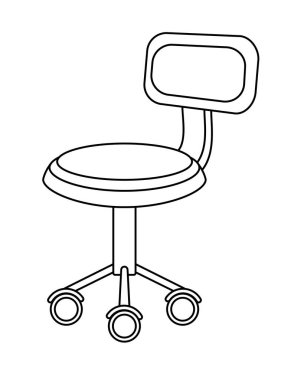 Tekerlekli bir öğrenci için yumuşak sandalye, mobilya - boyama için vektör doğrusal resim. Özet geç. Ofis koltuğu, okula geri dön.