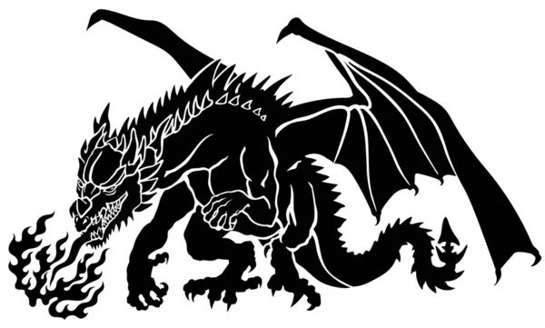 Dragon Ouest Silhouette Créature Mythologique Européenne Classique Avec Des Ailes Illustrations De Stock Libres De Droits