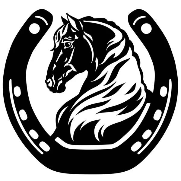 Perfil Cabeça Cavalo Ferradura Silhueta Vista Lateral Logotipo Ícone Emblema — Vetor de Stock