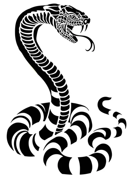 Poisonous Snake Defensive Position Attacking Posture Silhouette Black White Tattoo — Stock Vector