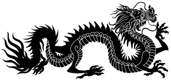Silueta Dragón Chino Criatura Mitológica Tradicional Asia Oriental Tattoo Celestial — Vector de stock