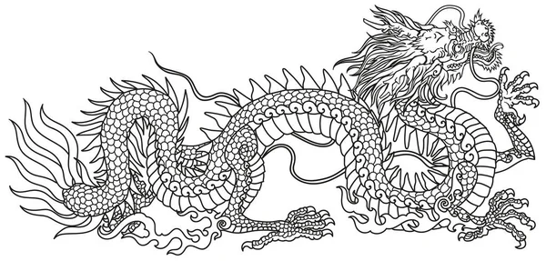 Dragón Chino Oriental Criatura Mitológica Tradicional Asia Oriental Tattoo Celestial — Archivo Imágenes Vectoriales