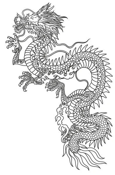 Chinesischer Oder Östlicher Drache Traditionelles Mythologisches Wesen Ostasiens Tätowiert Himmlisches — Stockvektor