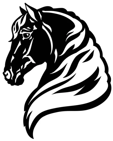 Tête Cheval Vue Latérale Logo Emblème Icône Tatouage Noir Blanc — Image vectorielle