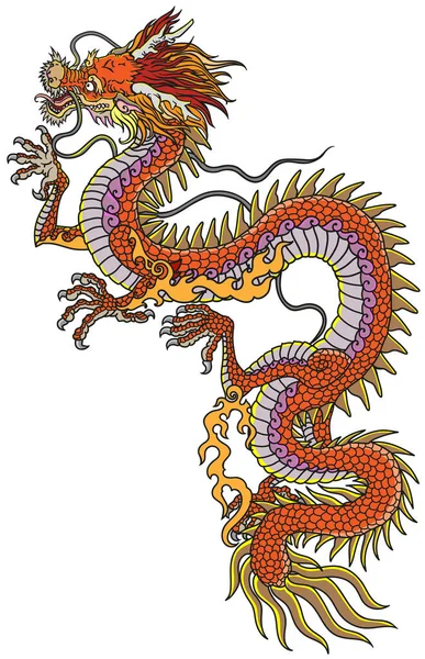 Dragón Rojo Chino Oriental Criatura Mitológica Tradicional Asia Oriental Tattoo — Vector de stock