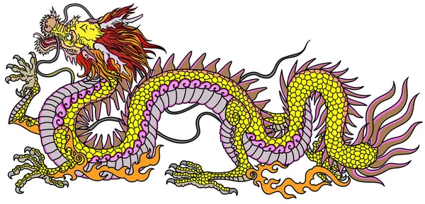 中国或东方的金龙 东亚的传统神话生物 风水动物 侧视图 图形风格孤立的矢量插图 — 图库矢量图片