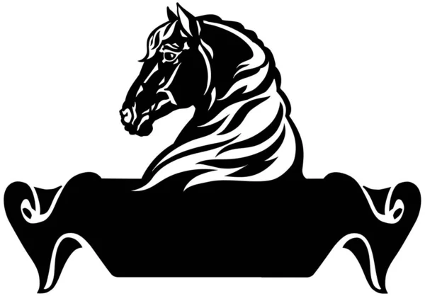 Cabeça Cavalo Perfil Logotipo Banner Emblema Com Rolagem Fita Vista —  Vetores de Stock